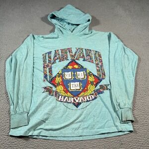 Vintage Freeze Hoodie Mens One Size Turquoise Graphic Harvard University Paisley